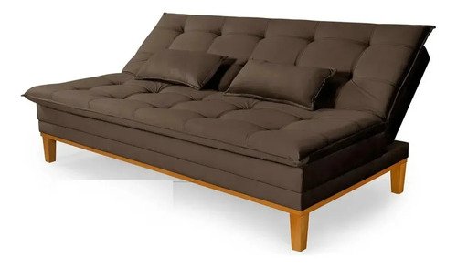 Sofá Cama Mobly 2 Lugares Reclinável 140cm Em Veludo Marrom Pés Madeira Moderno Prime Home Liso Marrom Liso