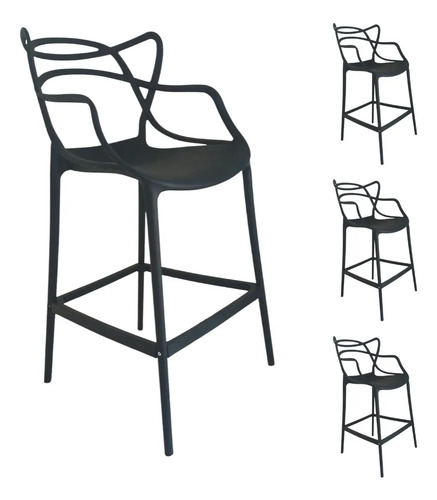 Kit 4 Banquetas Allegra Com Encosto Bares E Restaurantes Preto