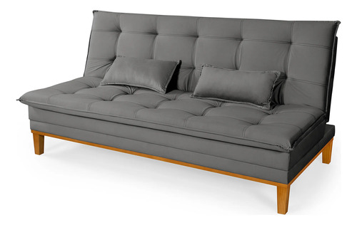 Sofá Cama 2 Lugares Confortável Reclinável 140cm Pés Madeira Cinza Liso