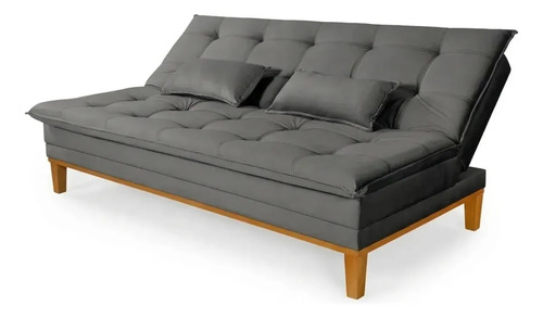 Sofá Cama Mobly 2 Lugares Reclinável 140cm Em Veludo Cinza Pés Madeira Moderno Prime Home Liso Cinza Liso