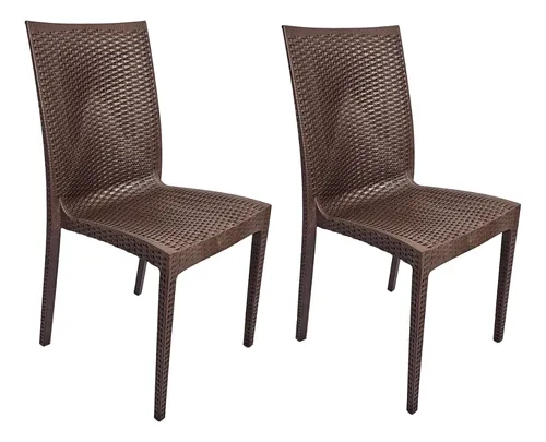 Kit 2 Cadeiras De Jantar Rattan Marrom Empilhável Resistente Rattan Marrom