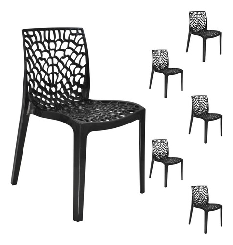 Kit 6 Cadeiras Sala De Jantar E Cozinha Gruvyer Área Gourmet Gruvyer Preto Fosco Preto