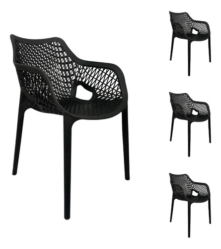 Kit 4 Cadeira Poltrona Suits Tipo Concha Mosaico Com Braço Mosaico Preto