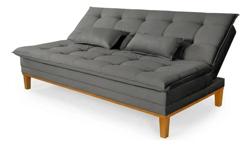 Sofá Cama 2 Lugares Confortável Reclinável 140cm Pés Madeira Cinza Liso