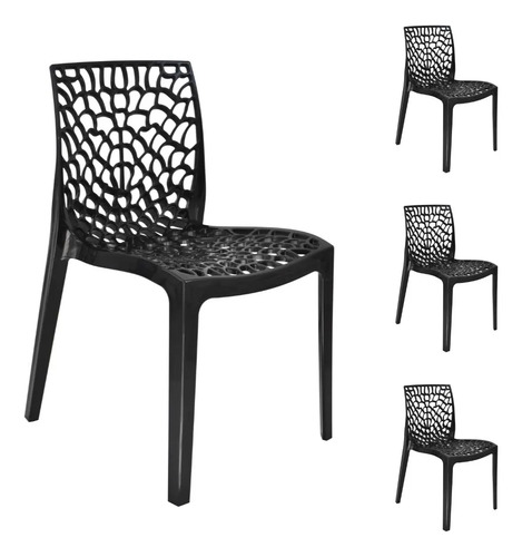 Kit 4 Cadeiras Gruvyer Sala De Jantar Cozinha Área Gourmet Preto