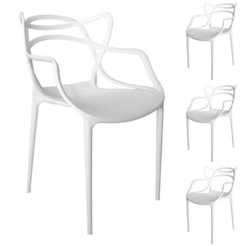 Kit 4 Cadeiras Allegra Com Braço Moderna Empilhável Em Polipropileno Para Sala De Jantar Cozinha Branco - Prime Home
