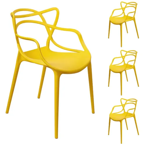 Kit 4 Cadeiras Allegra Com Braço Moderna Empilhável Em Polipropileno Para Sala De Jantar Cozinha Amarela - Prime Home Amarelo