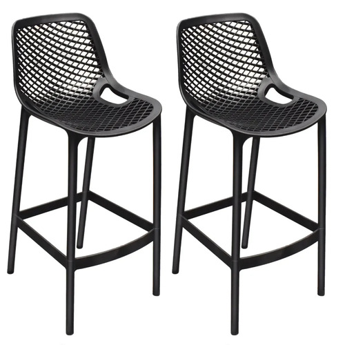 Kit 2 Banquetas Suits Empilháveis Prime Home, De Polipropileno Com Apoio Para Pés - Cor Preta Fosco Preto