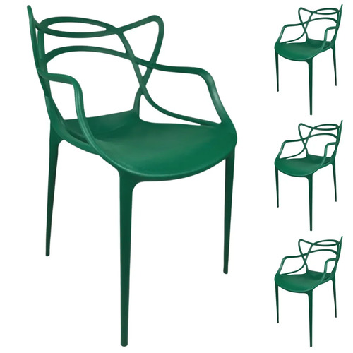 Kit 4 Cadeiras Allegra Com Braço Moderna Empilhável Em Polipropileno Para Sala De Jantar Cozinha Verde Folha - Prime Home Verde-escuro