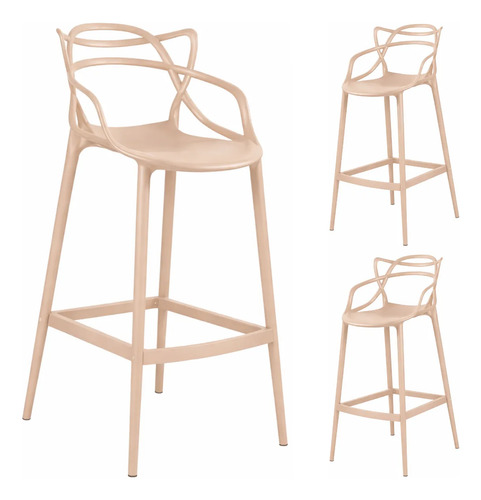 Kit 3 Banquetas Para Balcão E Área Externa Moderna Com Braço Fosco Nude