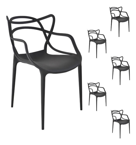 Kit 6 Cadeiras Allegra Sala De Jantar E Cozinha Empilháveis Allegra Preto