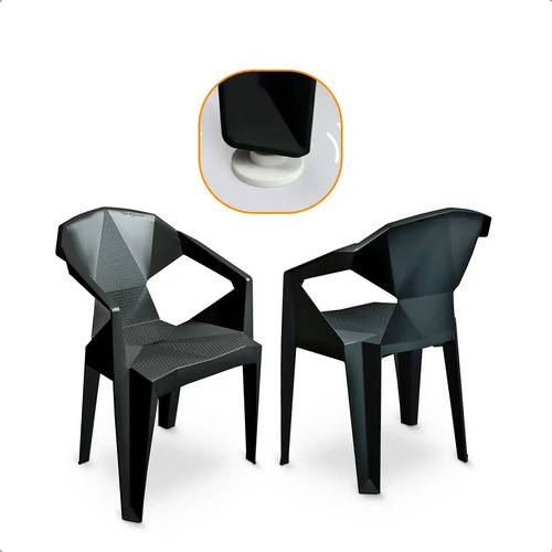 Kit 2 Poltrona De Plástico Diamond 3d Reforçada Jr 182 Kg Preto