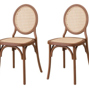 Kit 2 Cadeiras De Jantar Medalhão Encosto Rattan Bistrô Luxo Medalhão Rattan Marrom