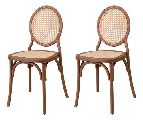Kit 2 Cadeiras De Jantar Medalhão Encosto Rattan Bistrô Luxo Medalhão Rattan Marrom