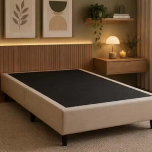 Base Cama Box Solteiro 80x188cm Em Suede Dobrável Compacta Bege