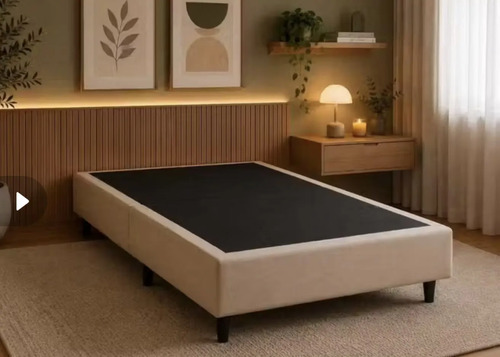Base Cama Box Solteiro 80x188cm Em Suede Dobrável Compacta Bege
