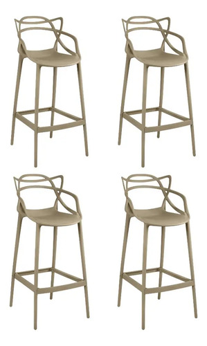 Kit 4 Banquetas Allegra Com Encosto Design Cozinha Bancada Cor Nude