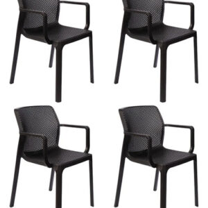 Kit 4 Cadeiras De Jantar Sardenha Com Braços Reforçada Preto Poltrona Larissa