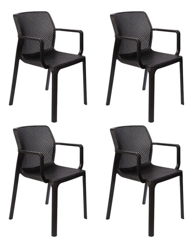 Kit 4 Cadeiras De Jantar Sardenha Com Braços Reforçada Preto Poltrona Larissa