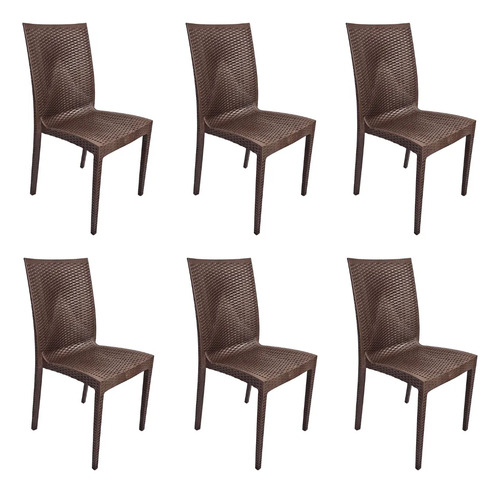 Kit 6 Cadeiras De Jantar Rattan Cozinha Resistente Moderna Rattan Marrom