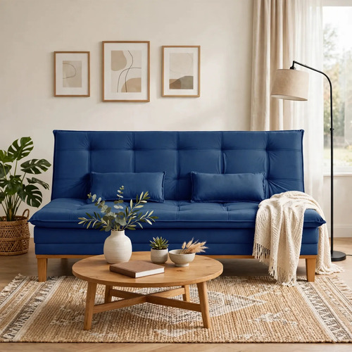 Sofá 2 Lugares Reclinável 140cm Confortável Pés Em Madeira Azul Mobly 140