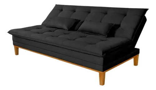 Sofá Cama 1,80m Reclinável 3 Lugares Mobly Pés Em Madeira Preto Mobly