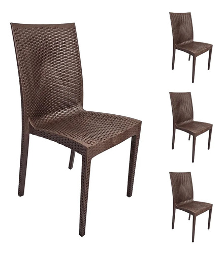 Kit 4 Cadeiras De Jantar Rattan Forte Resistente Empalhável Rattan Marrom