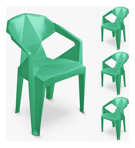 Kit 4 Poltronas Diamond Cadeira Plástica Reforçada 182kg Verde Diamond