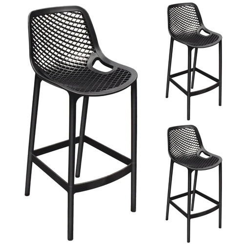 Kit 3 Banquetas Suits Empilháveis Prime Home, De Polipropileno Com Apoio Para Pés -cor Preta Fosco Preto
