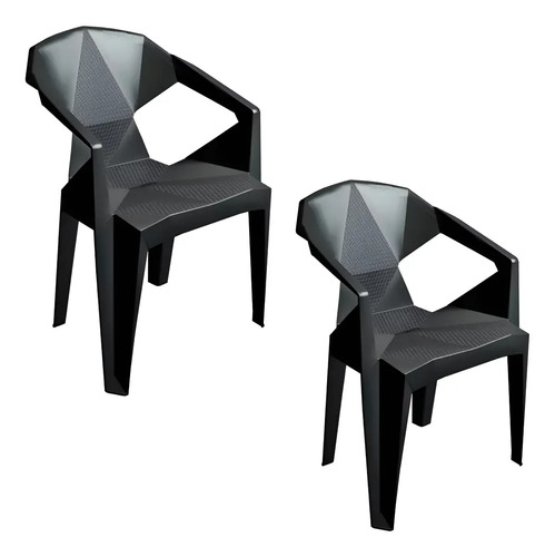 Cadeiras Plásticas Preta Jr Premium Diamond 2 Unidades Empilháveis Preto
