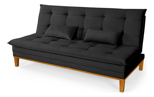Sofá 2 Lugares Reclinável 140cm Confortável Pés Em Madeira Preto Mobly 140
