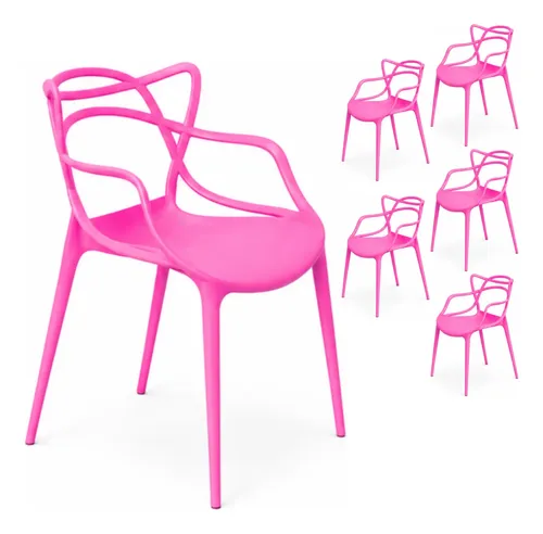 Kit 6 Cadeiras Allegra Sala De Jantar E Cozinha Empilháveis Allegra Rosa