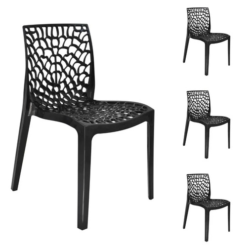 Kit 4 Cadeiras Gruvyer Preto Sala Jantar Modernas Empilháveis Resistentes 140kg Interna Externa