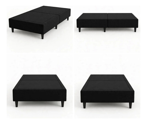 Base Cama Box Solteiro 80x188cm Em Suede Dobrável Compacta Preto