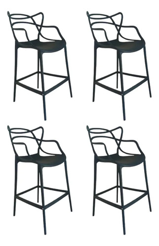Kit 4 Banquetas Alta Pra Balcão Area Gourmet Allegra Preto Em Polipropileno Fosco