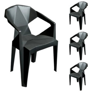 Kit 4 Poltronas Diamond Cadeira Plástica Reforçada 182kg Preto Diamond
