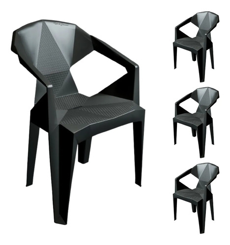 Kit 4 Poltronas Diamond Cadeira Plástica Reforçada 182kg Preto Diamond