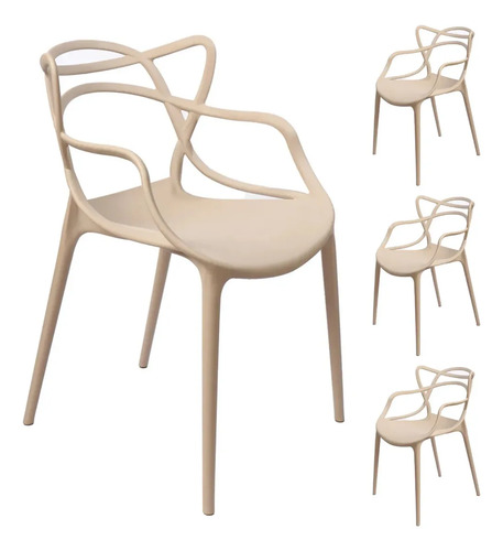 Kit 4 Cadeiras Allegra Com Braço Moderna Empilhável Em Polipropileno Para Sala De Jantar Cozinha Nude - Prime Home