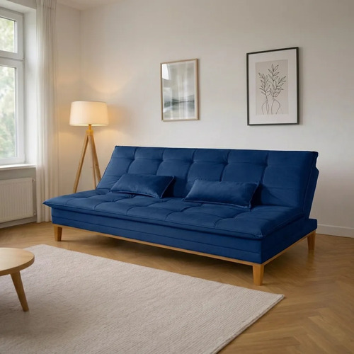 Namoradeira Mobly Sofá 2 Lugares Confortável Pés De Madeira Azul Mobly 2 Lugares