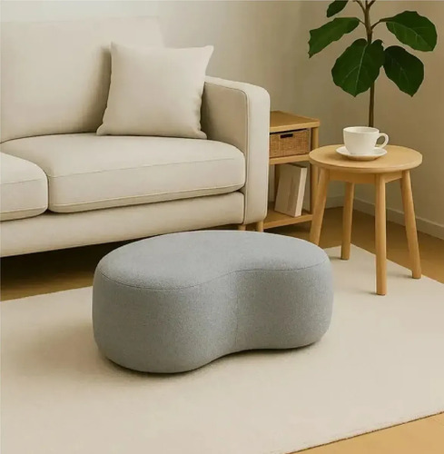 Puff Orgânico Feijão Estofado Decoração Moderna Conforto Cinza
