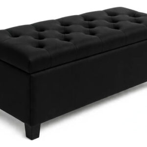 Puff Baú Retangular Organizador Estofado Em Suede 80cm Preto Liso