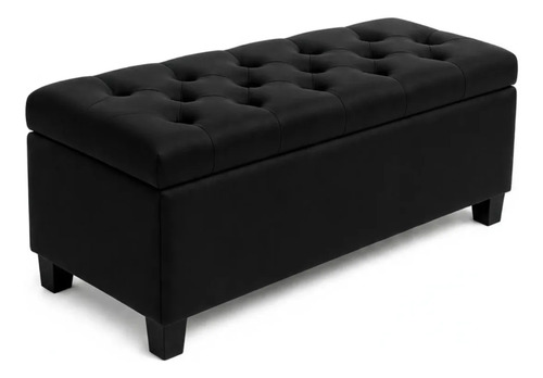 Puff Baú Retangular Organizador Estofado Em Suede 80cm Preto Liso