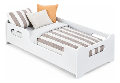 Cama Infantil Solteiro Montessoriana Com Grades Branco Encanto