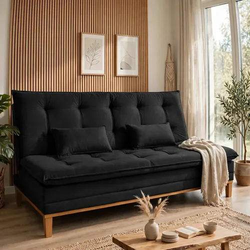 Sofá Cama 3 Lugares Reclinável 1,80m Mobly Pés Em Madeira Preto Mobly