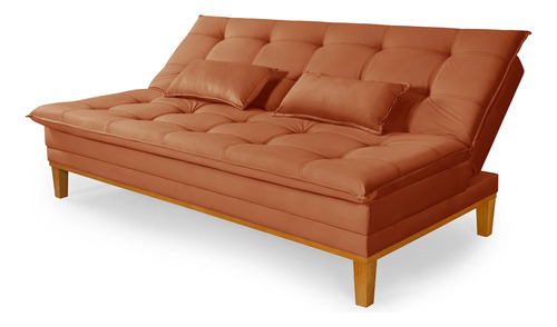 Sofá Cama 2 Lugares Confortável Reclinável 140cm Pés Madeira Terracota Liso