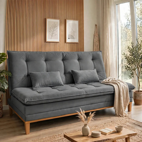 Prime Home Oficial Mobly Sofa Cama Reclinável Sofá 1 Cinza Liso