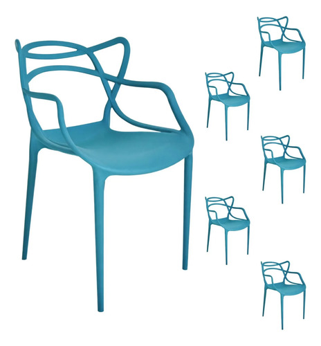 Kit 6 Cadeiras Allegra Sala De Jantar E Cozinha Empilháveis Allegra Azul-turquesa