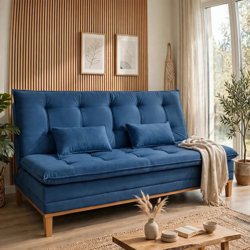 Prime Home Oficial Mobly Sofa Cama Reclinável Sofá 1 Azul Liso