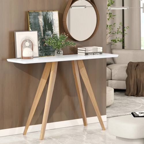 Aparador Mônaco 90cm Para Sala Hall Mdf Pés De Eucalipto Branco