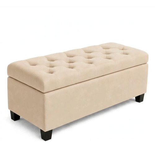 Puff Baú Retangular Organizador Casa Banqueta Quadrado Cubo Bege Liso